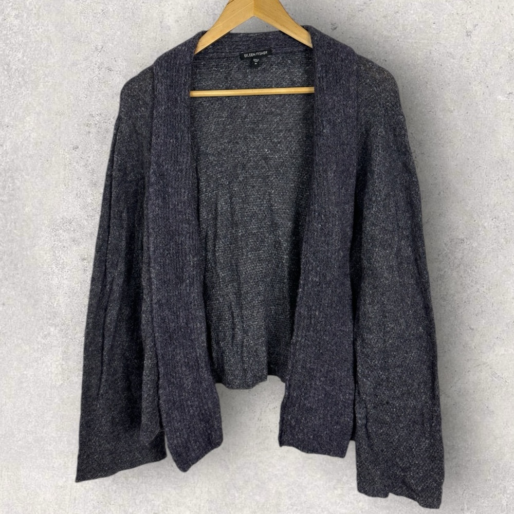 Eileen Fisher Cashmere Mohair Shawl Collar Cardigan Sweater Knit Size XL Purple